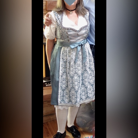 NWT Alte Liebe Oktoberfest Bavarian Dirndl Dress German Silver Blue Size 8 - Picture 2 of 16